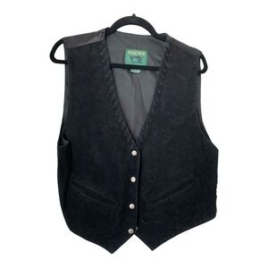 VTG Work Shop Black Suede Leather Cowgirl Rancher Western‎ Vest Braided Sz L